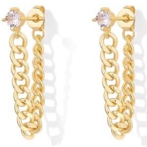 Solitaire Curb Chain Drop Front Back Earrings‎ | 18k Yellow Gold Filled